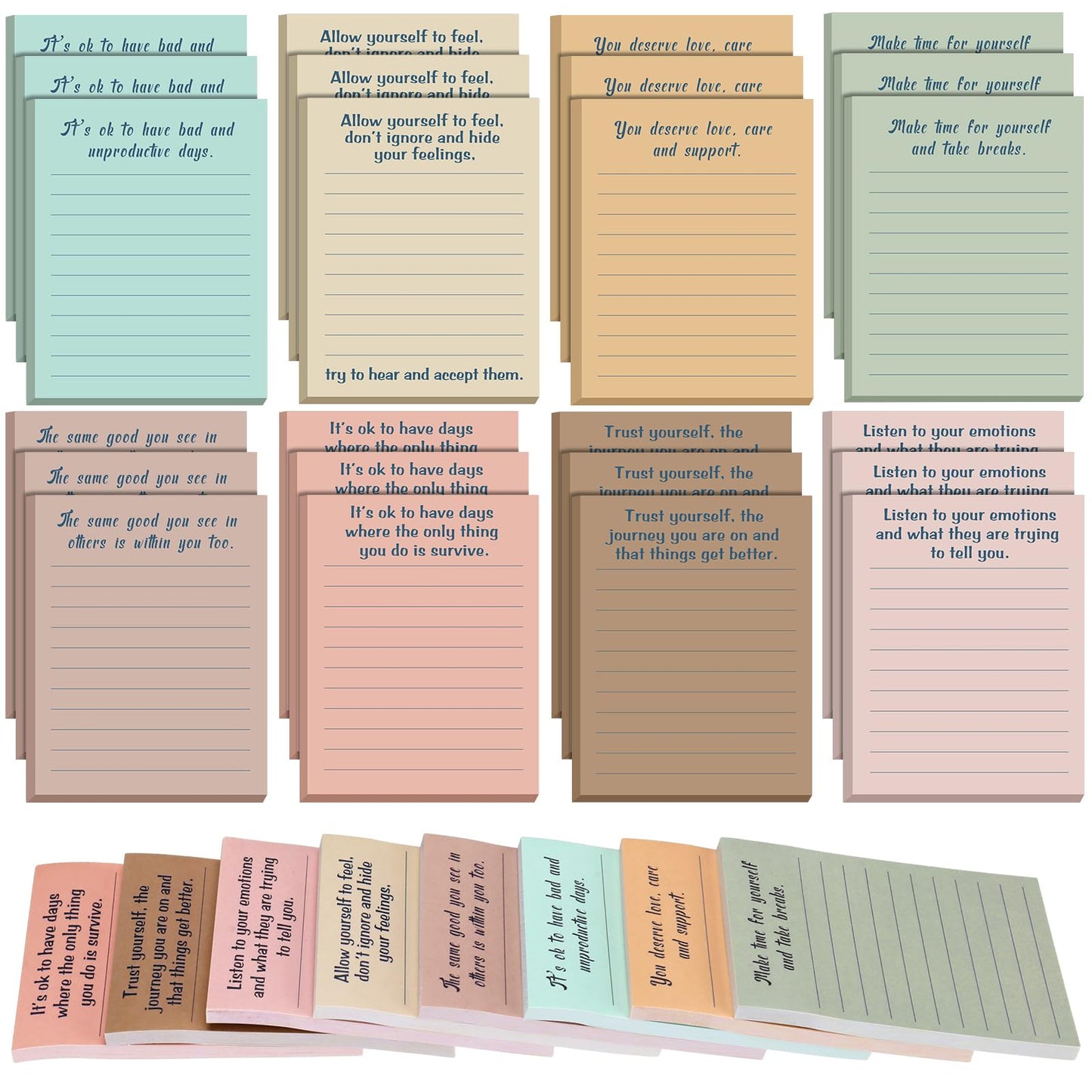 Yeaqee 32 Pcs 3 x 4'' Inspirational Sticky Note Back to School Gift Motivational Notepad with Line First Day Gift Employee Appreciation Sticky Note Pad for Teacher Student Office Coworker(Classic)