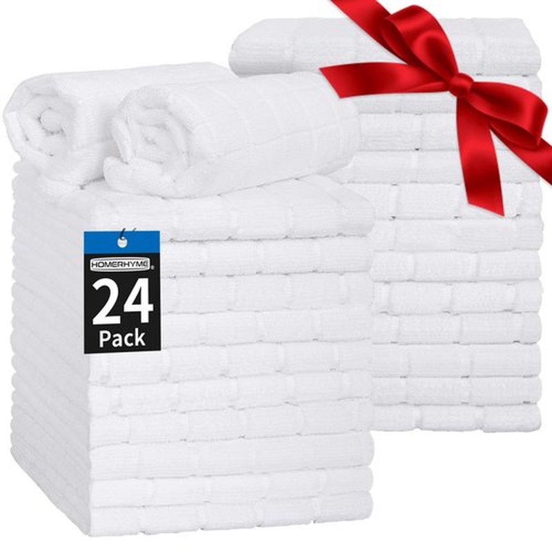 HOMERHYME Hand Towels for Bathroom, 24 Pack 25''*15'' Microfiber White Bath Hand Towels, Quick Dry Lint Free Soft Absorbent Bulk Washcloths Decorative Fingertip Towels for Hotel Travel Kitchen