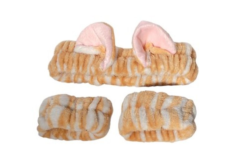 3 Piece Cat Ears Spa Headband For Washing Face (Orange, One Size Fits All)