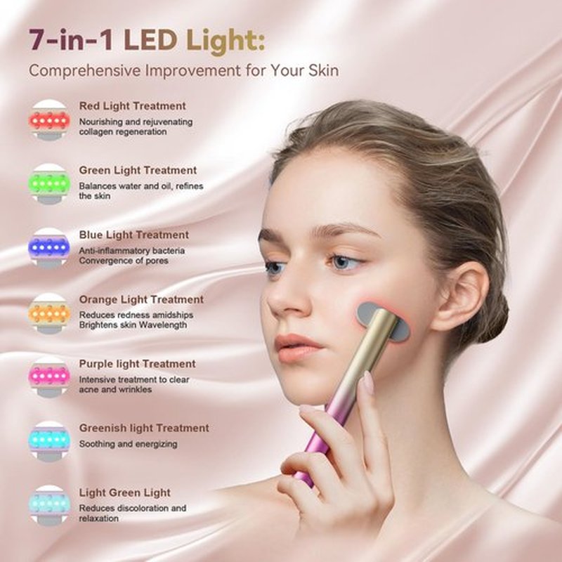 7 in 1 Red-Light-Therapy，Red Light Therapy for Face Eye Skincare Equipment at Home，Red for Skincare & Blue Rejuvenation Tool (Pink Gradient)