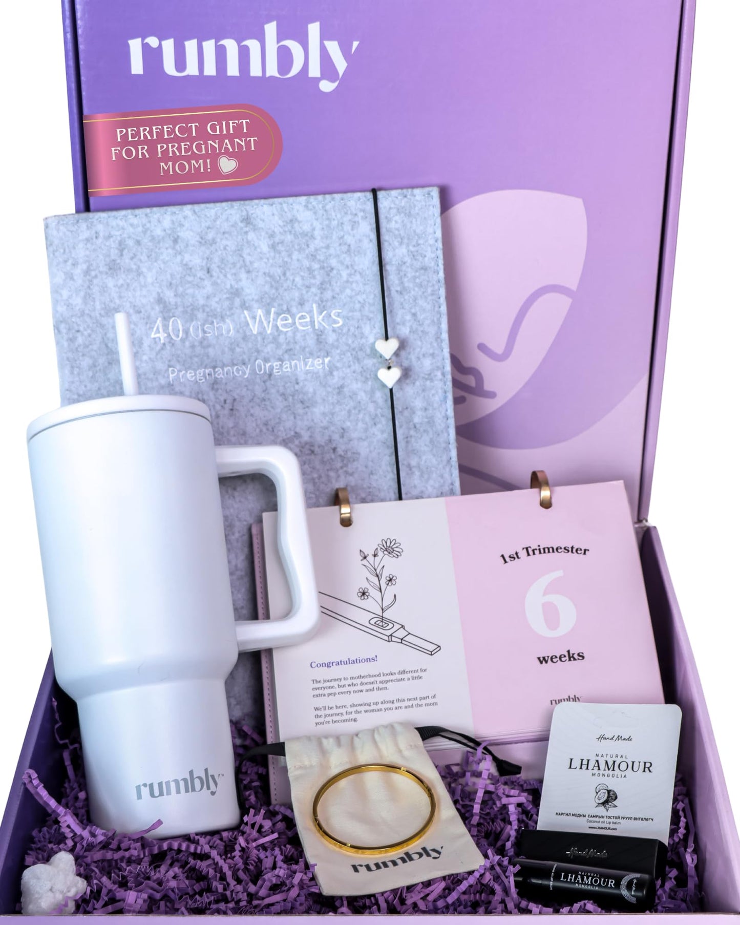 Rumbly 1st Trimester Mom-to-Be Essentials Box - Pregnancy Gifts for Expecting Mom - Care Package with Essential New Mommy Items & Pregnancy Must-Haves - First Trimester