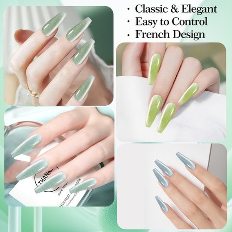 Adhere 8Pcs 12ML Color Transparent Candy Crystal Cat Eye Gel Nail Polish Kit with Magnet Jelly Color Jewelry Cat Eye Series Gel Polish Soak Off Led Nail Art Gel Manicure Salon DIY Gifts