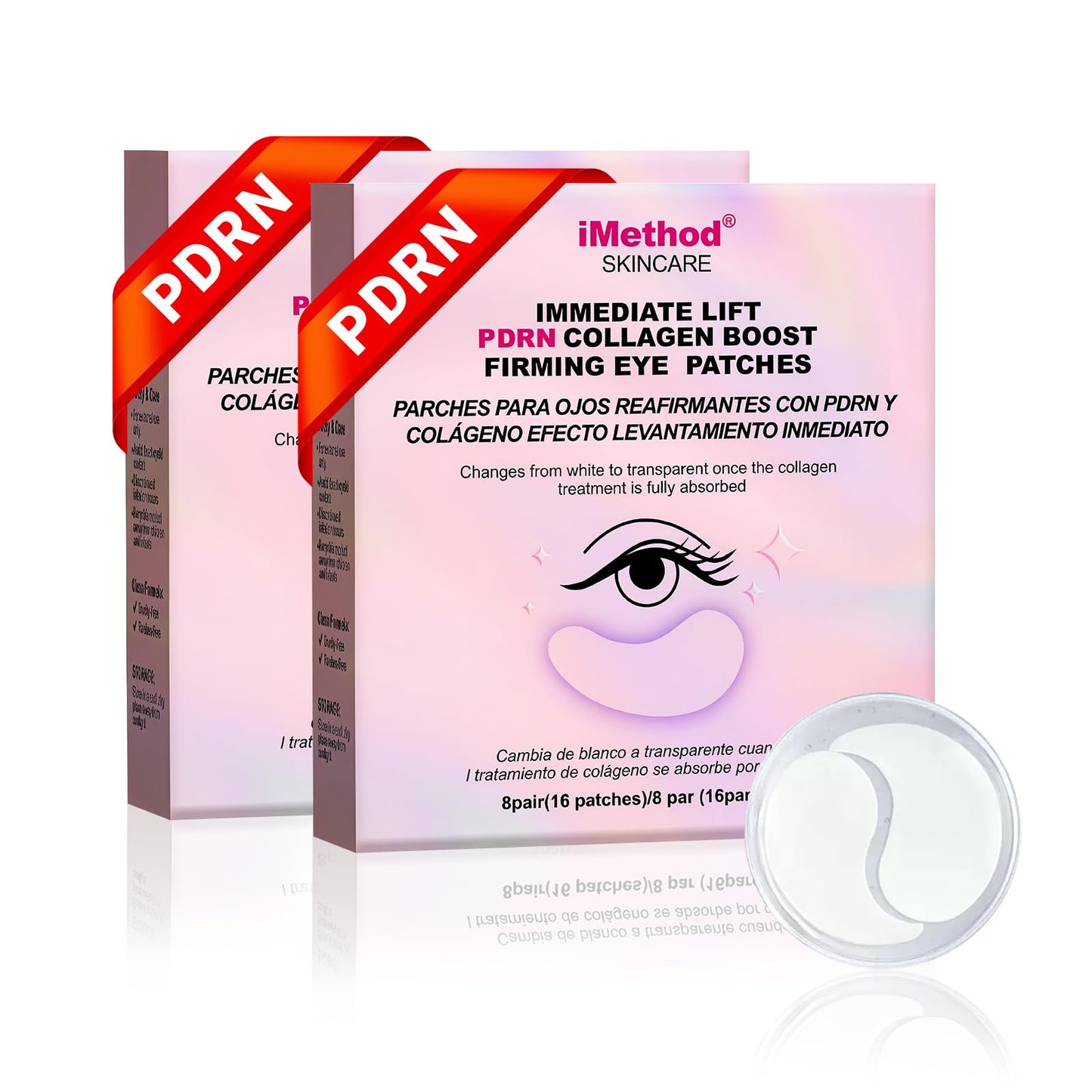 iMethod PDRN Collagen Boost Eye Patches - Under Eye Mask, Instant Lift Eye Mask for Reduce Fine Lines & Wrinkles, Firming Under Eye Patches for Dark Circles, Puffy Eyes, Eye Bags, 2 Pack, 16 Pairs
