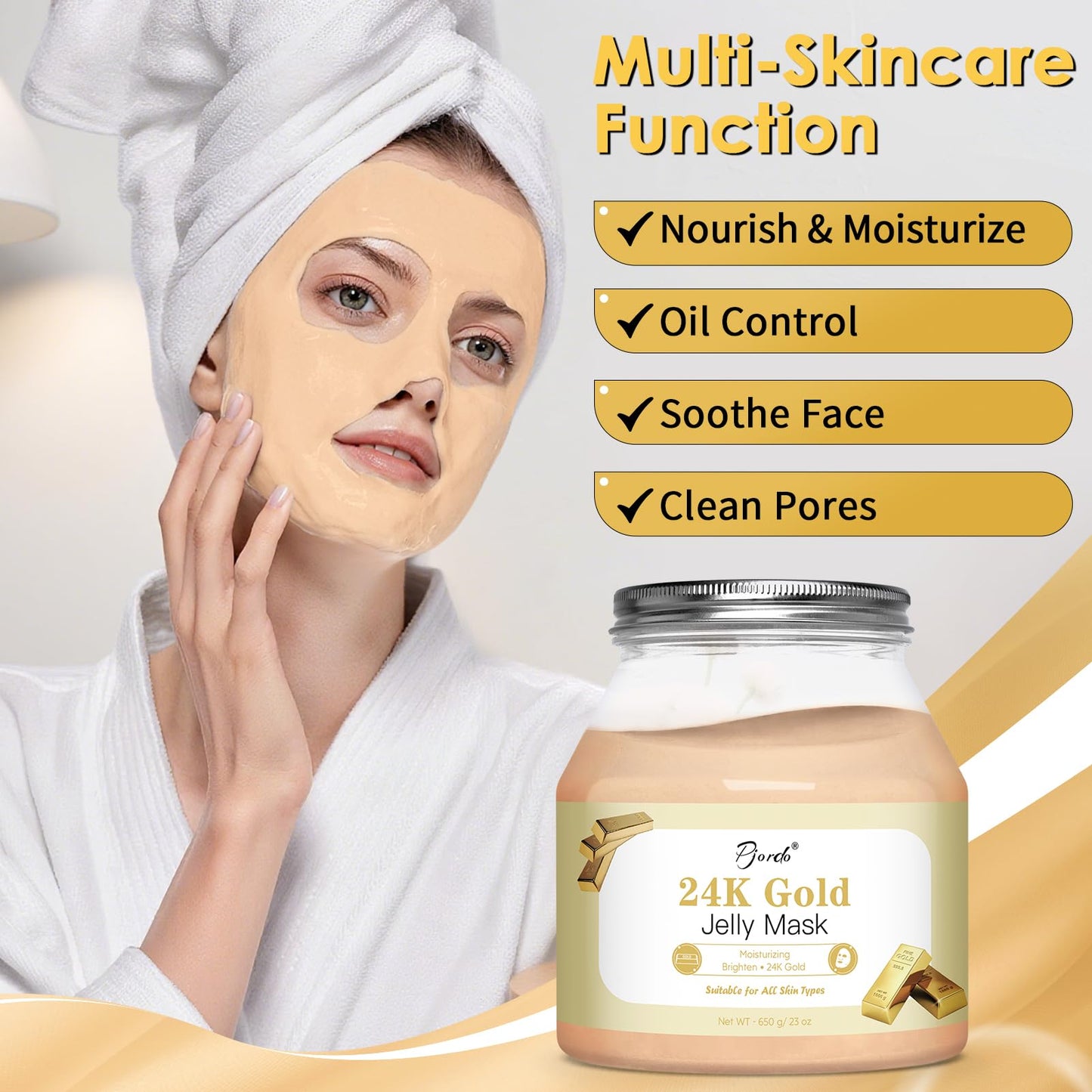 Pjordo Powder Jelly Mask for Facials Professional, Peel Off Facial Mask for Hydrating & Moisturizing, Hydrojelly Mask for Women Men Skin Care, Home DIY Spa Use for All Skin with 24K Gold