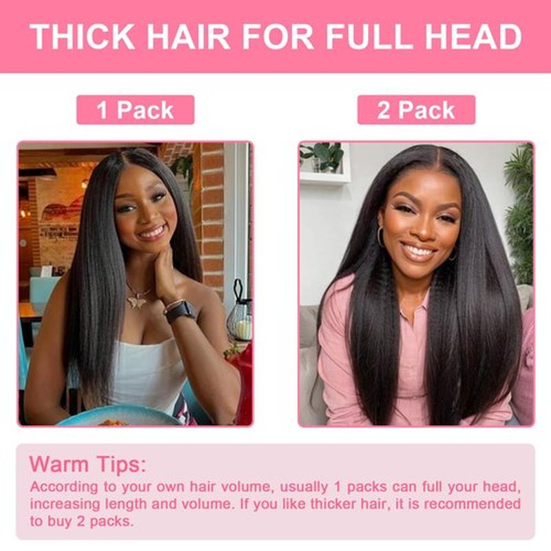Yargel Hair 16 Inch Kinky Straight Clip in Hair Extensions for Black Women Full Head Yaki Straight Seamless Clip ins Synthetic Hair Pieces(1 pack)