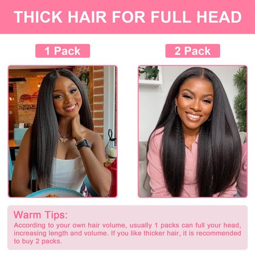 Yargel Hair 14 Inch Kinky Straight Clip in Hair Extensions for Black Women Yaki Straight Clip ins Full Head Seamless Synthetic Hair Pieces(2 pack)