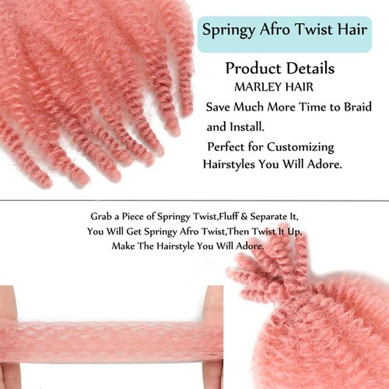 8 Packs Springy Afro Twist Hair Pink Marley Twist Braiding Hair 8 Inch Kinky Twist Hair Short Marley Hair Wrapping Hair for Soft Locs Passion Hair Extensions