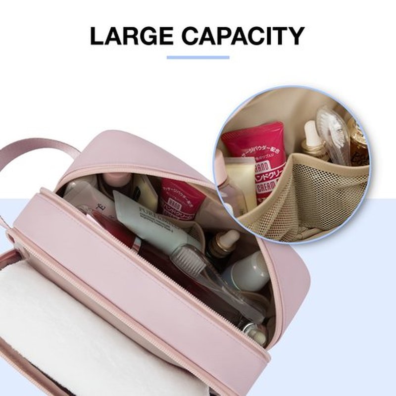 BAGSMART Toiletry Bag for Women, Cosmetic Makeup Bag Organizer, Travel Bag for Toiletries, Dopp Kit Water-resistant Shaving Bag for Accessories, Pink-M