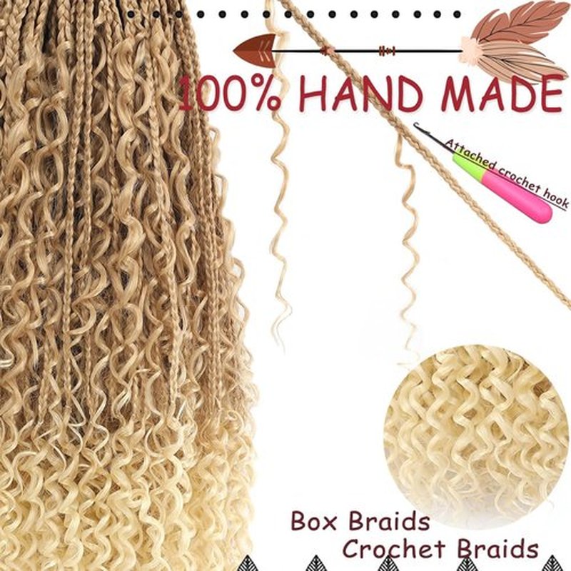 Beverlee Boho Box Braids 8 Packs Goddess Box Braids 14 Inch Bohemian Box Braids Crochet Hair Crochet Box Braids with Curly Ends Pre-looped Synthetic Crochet Hair for Black Women 128 Strands 27/613#