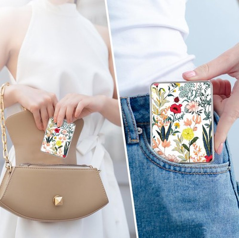 dcdcee Pocket Mirror, Small Travel Mirror with Magnification, Portable Double-Sided Magnifying Cosmetic Mirror for Daily (White + Black Flowers)