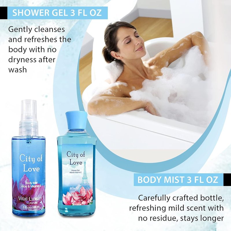 Bath & Body Kit - Ideal Skincare Gift Set | 3 Fl Oz Body Lotion, Shower Gel, Cream & Fragrance Mist