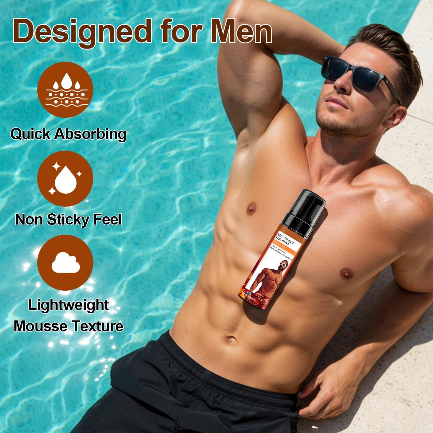 MythosFlow Self Tanner for Men Self Tanning Mousse with Mitt, Fast-Drying Sunless Tanner Foam for Face and Body, Natural Medium Bronze Quick Tan, Lightweight, Smooth Fade, 6.76 Fl Oz