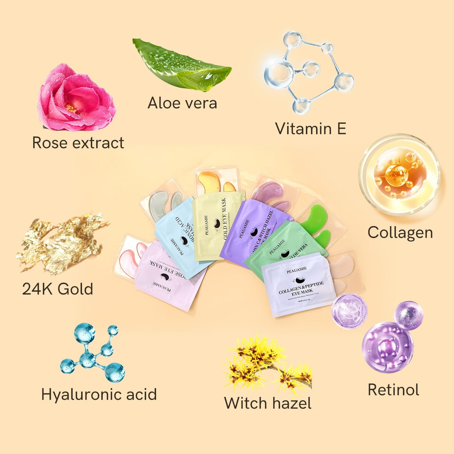 PEAUAMIE Under Eye Patches with Collagen and Hyaluronic Acid Eye Mask for Wrinkle,Dark Circles,Face Mask Skin Care Products 24 Pairs