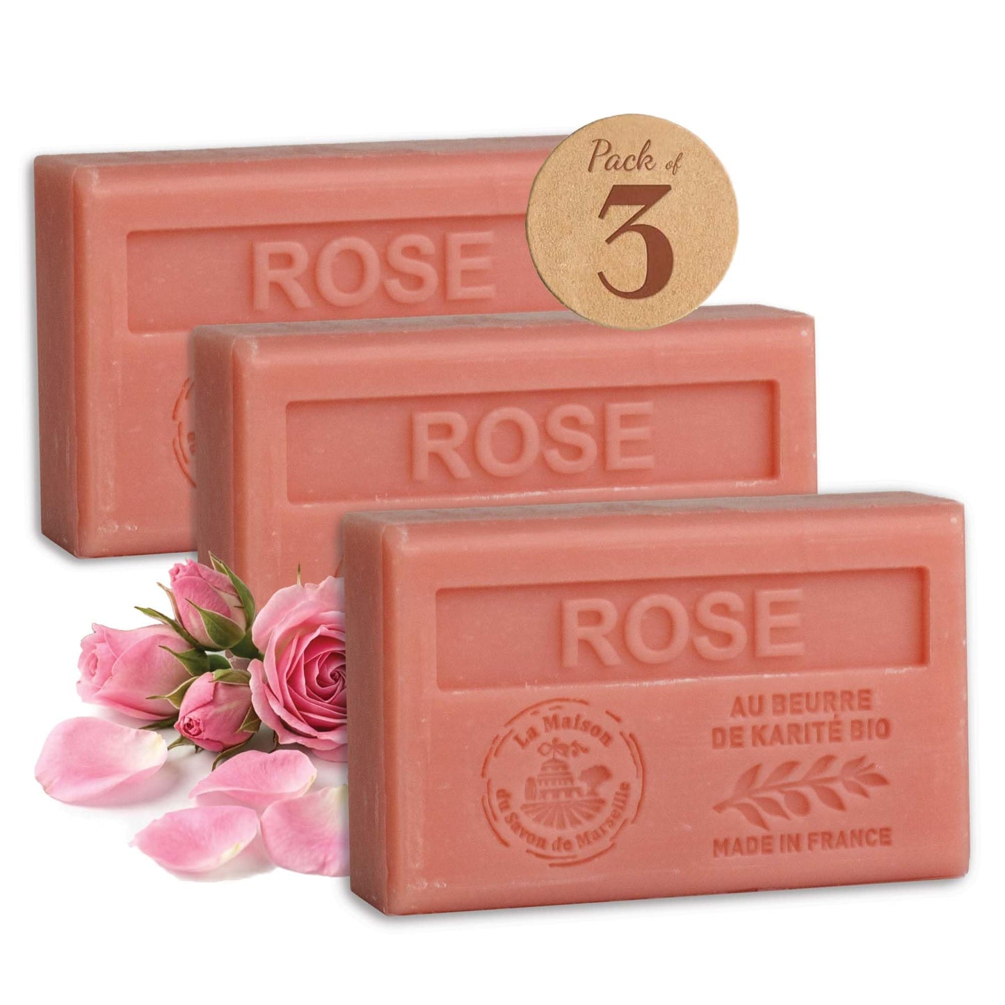 La Maison du Savon de Marseille Rose Soap Bar Trio, 3 x 4.4 oz
