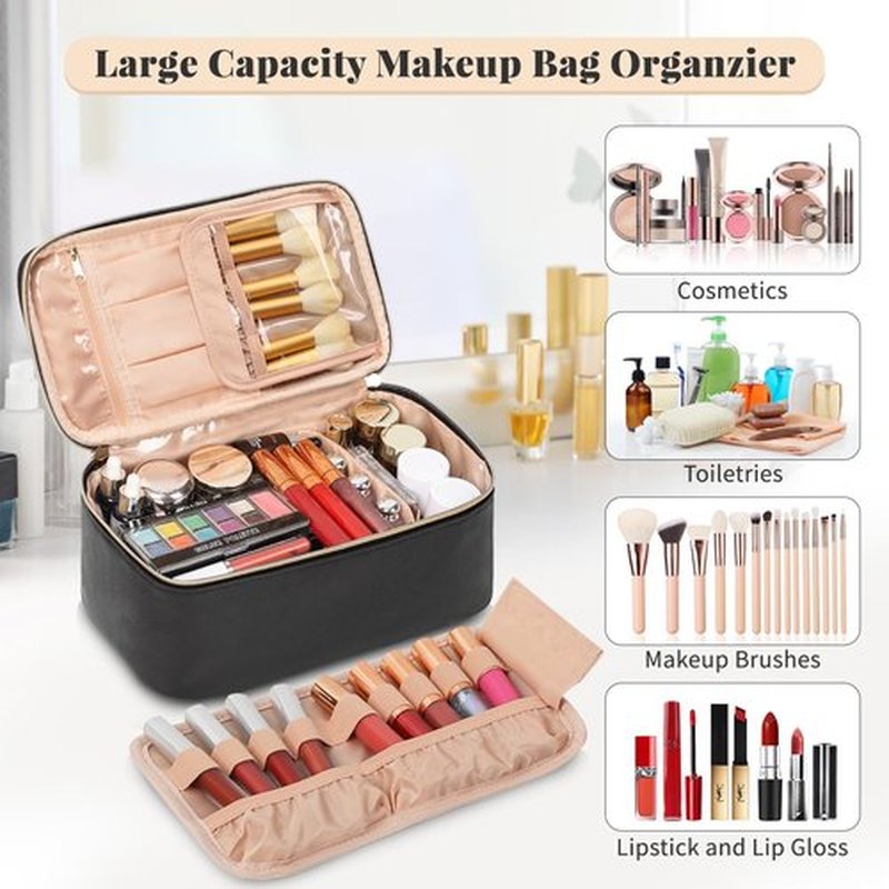 OCHEAL Makeup Bag, Travel Makeup Bag With Multi-Compartments,Large Capacity Cosmetic Bags Organizer For Women Girls,Waterproof Portable Pouch Toiletry Bag Make Up Case-Black