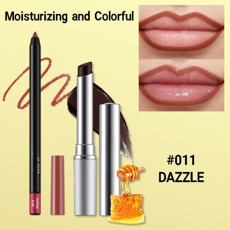 2Pcs Tinted Lip Balm and Lip Liner Set - Moisturizing Lip Crayon and High Shine Gloss, Ultra-Long-Lasting Matte Finish, Ideal Essential Set for Everyday Makeup(#11 DAZZLE)