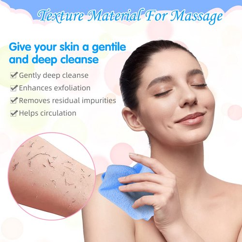 Moukeren Exfoliating Back Scrubber with Handles 4 Packs Nylon Back Exfoliator Extended Length Back Washers Scrubbers Stretchable Pull Strap(Dark Blue, Gray, Beige, Fluorescent Green)