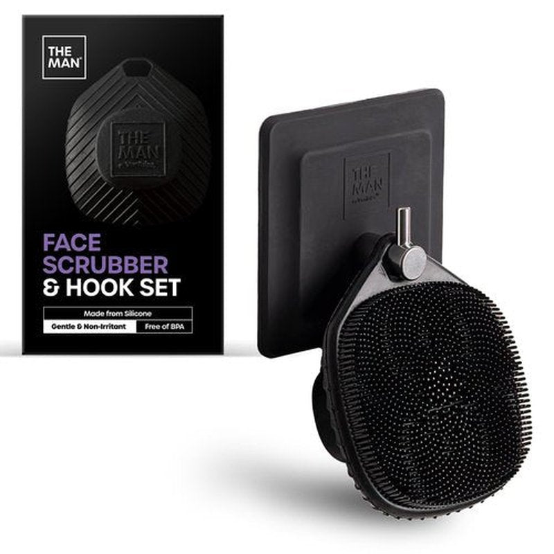 The Man Face Scrubber & Hook - Silicone Face Scrubber for Men, Gentle Exfoliating Face Massager, Flex Face Brush for Men, Removes Dead & Dry Skin, Skin Care Scrub, Shower Facial Cleansing Brush (1Set)