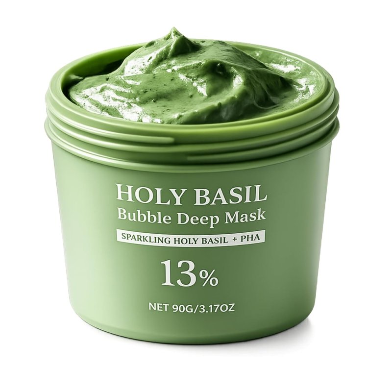 Holy Basil Bubble Deep Mask - Clay-to-Foam Facial Mask with PHA & Extract | Gentle Cleansing & Hydrating 90g (Green)