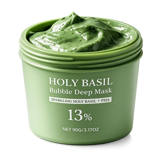 Holy Basil Bubble Deep Mask - Clay-to-Foam Facial Mask with PHA & Extract | Gentle Cleansing & Hydrating 90g (Green)