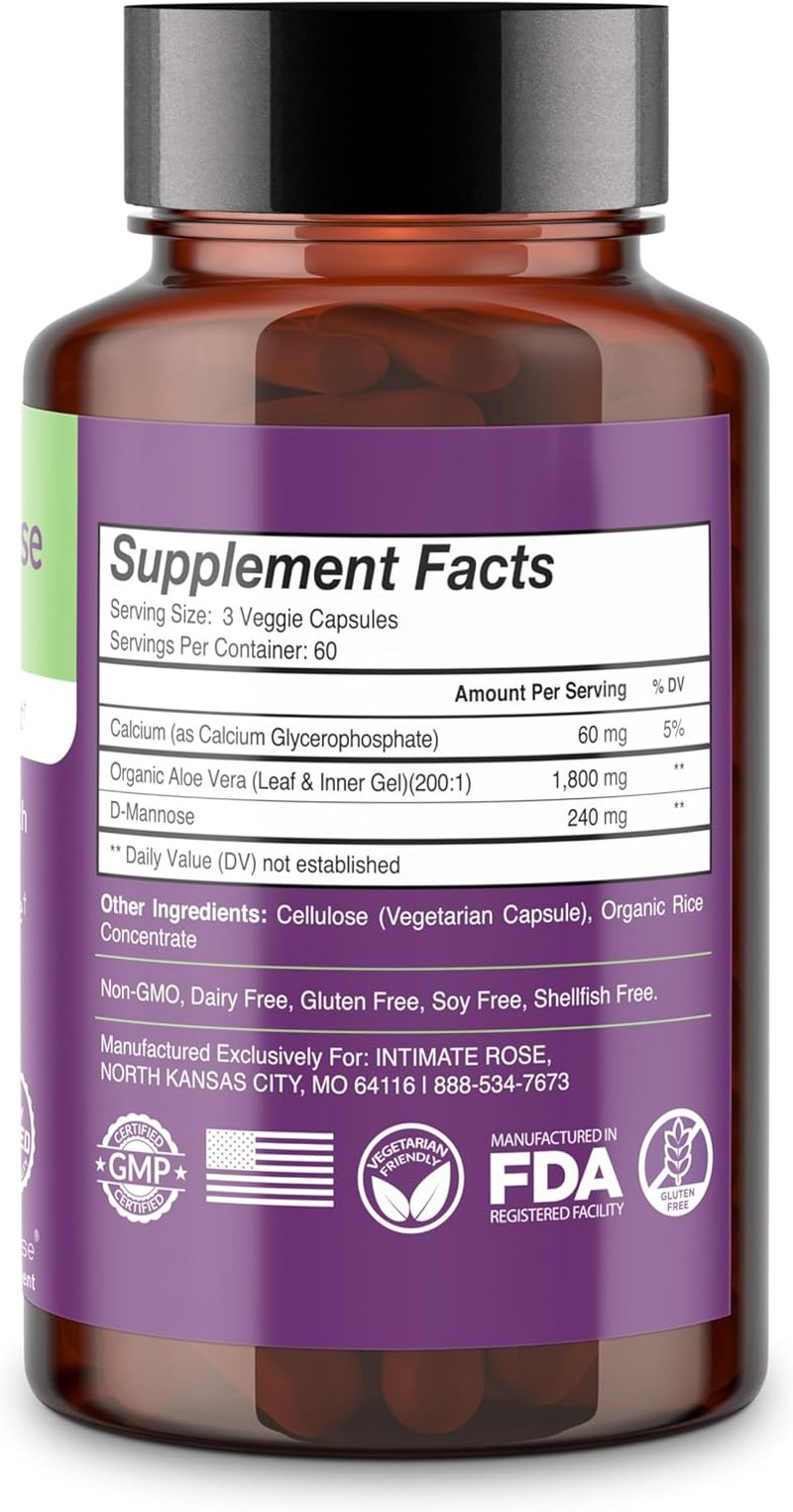 Aloe Vera Capsules - 200x Concentrate with D-Mannose & Calcium | Easy to Swallow Pills