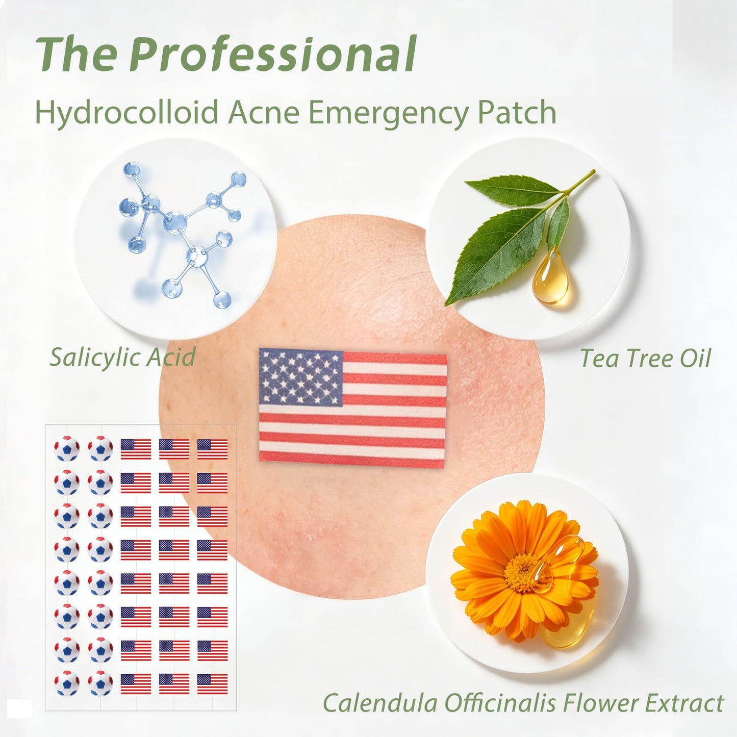 Anchiray American Flag & Soccer Design Hydrocolloid Pimple Patches for Face - Fun USA Face Patches for Game Day, World Cup & Party - Camouflages Blemishes, Absorbs Acne Overnight, 80 Counts