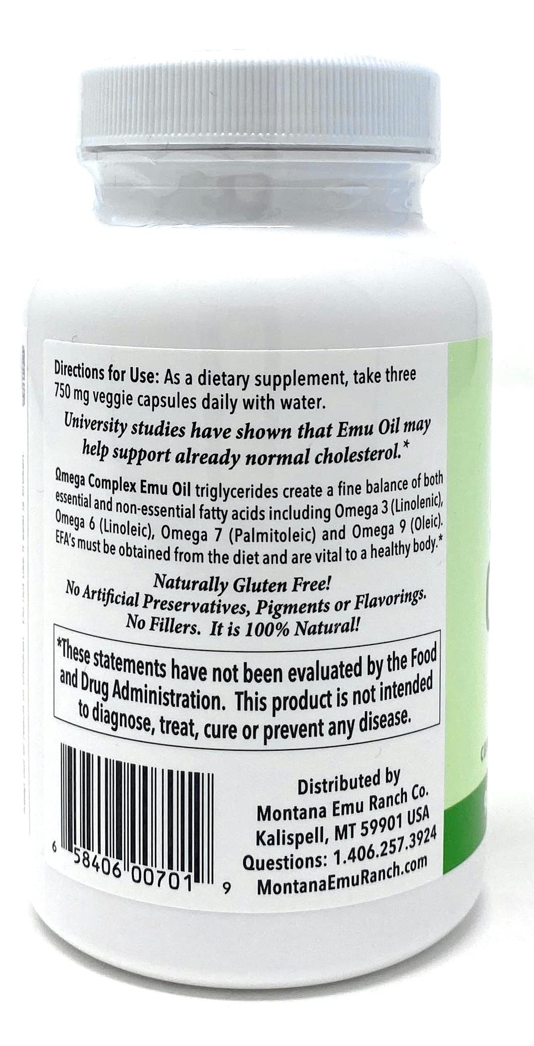 Montana Emu Ranch - Emutrients Omega Complex Emu Oil 750mg (90) Veggie Caps - Dietary Supplement for Cardiovascular Support* - Omegas 3, 6, 7, and 9
