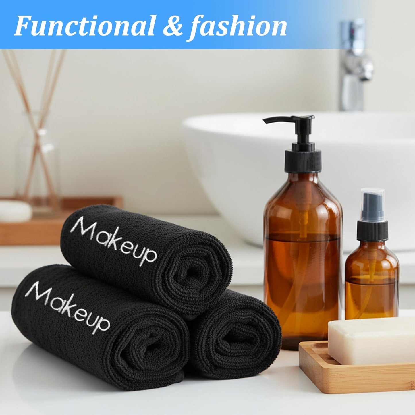 25 Pack Black Makeup Towels, 11.8 x 11.8 Inch Microfiber Face Washcloths, Reusable Makeup Remover Cloths for Facial Cleansing and Skin Care
