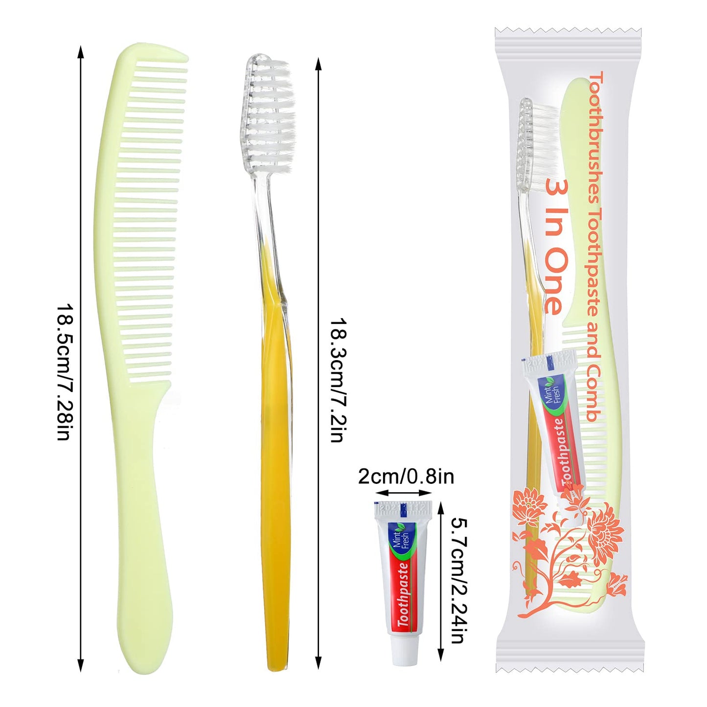 meekoo 200 Set Disposable Travel Toothbrushes with Toothpaste and Comb Individually Wrapped Bulk for Homeless Hygiene Kit Care Package Supplies for Hotel Nursing Home Shelter Charity(Gold,Classic)