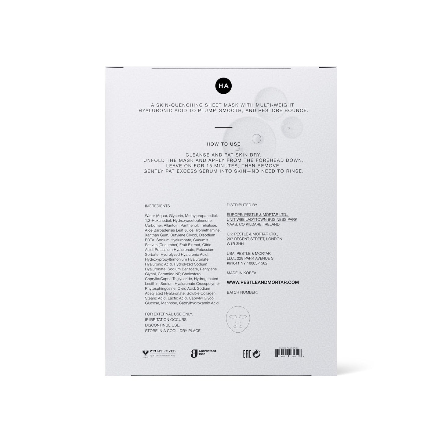 Pestle & Mortar Hydrating Sheet Mask – Pure Hyaluronic Acid Face Mask – Pack of 3 – Soothing & Moisture-Boosting Skincare