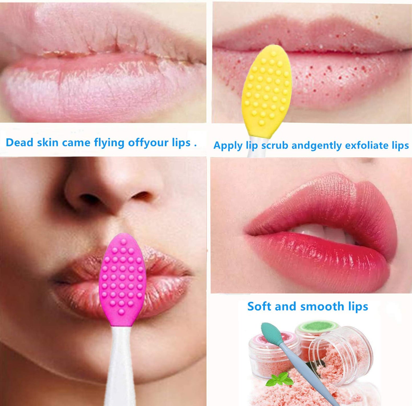 Lip Scrub Brush,Lip Scrubber Exfoliator,Double-Sided Silicone Lip Exfoliating Tool for Men Women Lip Lightening,Lip Exfoliator Scrubber Tool for Dark Lips (8 PCS)