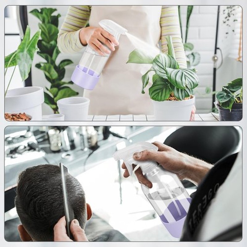 Rionisor Glass Spray Bottles with Silicone Sleeve Protection, Empty 16 oz Refillable Containers, Reusable Spray Bottles for Hair, Cleaning Solutions, 3 Pack Grey&Pink&Purple