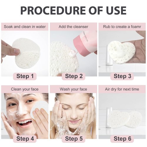 100-Count Compressed Facial Sponges for Estheticians Heart Shape Natural Cellulose Sponge Professional Cosmetic Spa Sponges for Face Cleansing, Massage, Pore Exfoliating, Mask, Makeup Removal, White