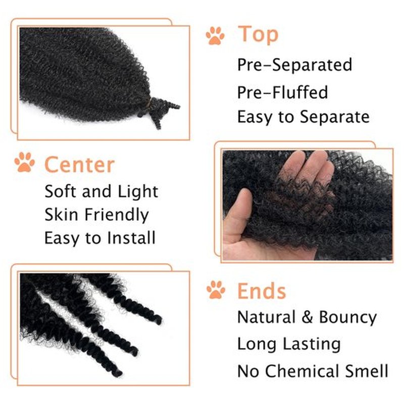 Marley Twist Braiding Hair, Pre-Separated Springy Afro Twist Hair Kinky Twist Crochet Hair Braids for Distressed Soft Locs Spring Twist Hair for Women (Natural Black, 16 Inch(Pack of 8))