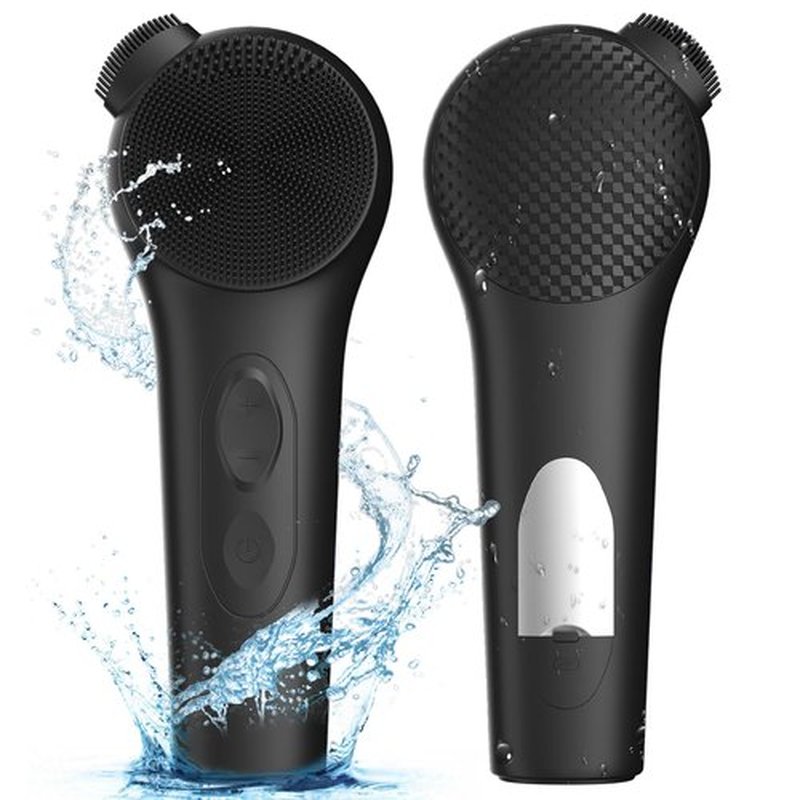 ADINC Silicone Face Scrubber, Waterproof Rechargeable Facial Cleansing Brush, 5 Cleansing Modes with Nose Brush for Men & Women Electric Face Wash Brush for Deep Cleaning, Exfoliating, Massaging-Black