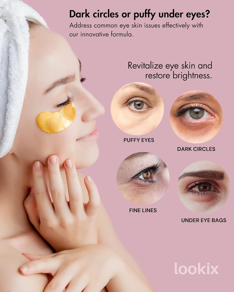 24K Gold Eye Mask - Reduce Puffy Eyes & Dark Circles - 15 Pairs of Hydrating Eye Gels