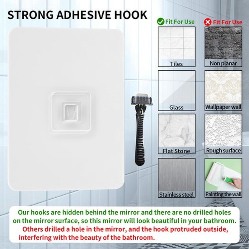 EUAIAJ Fogless Shower Mirror, Large(10.2x7.8in) & Includes 2 Adhesive Hooks, Easy Install & Unbreakable & Super Thick, Fog Free (No Fog) Shower Mirror for Shaving