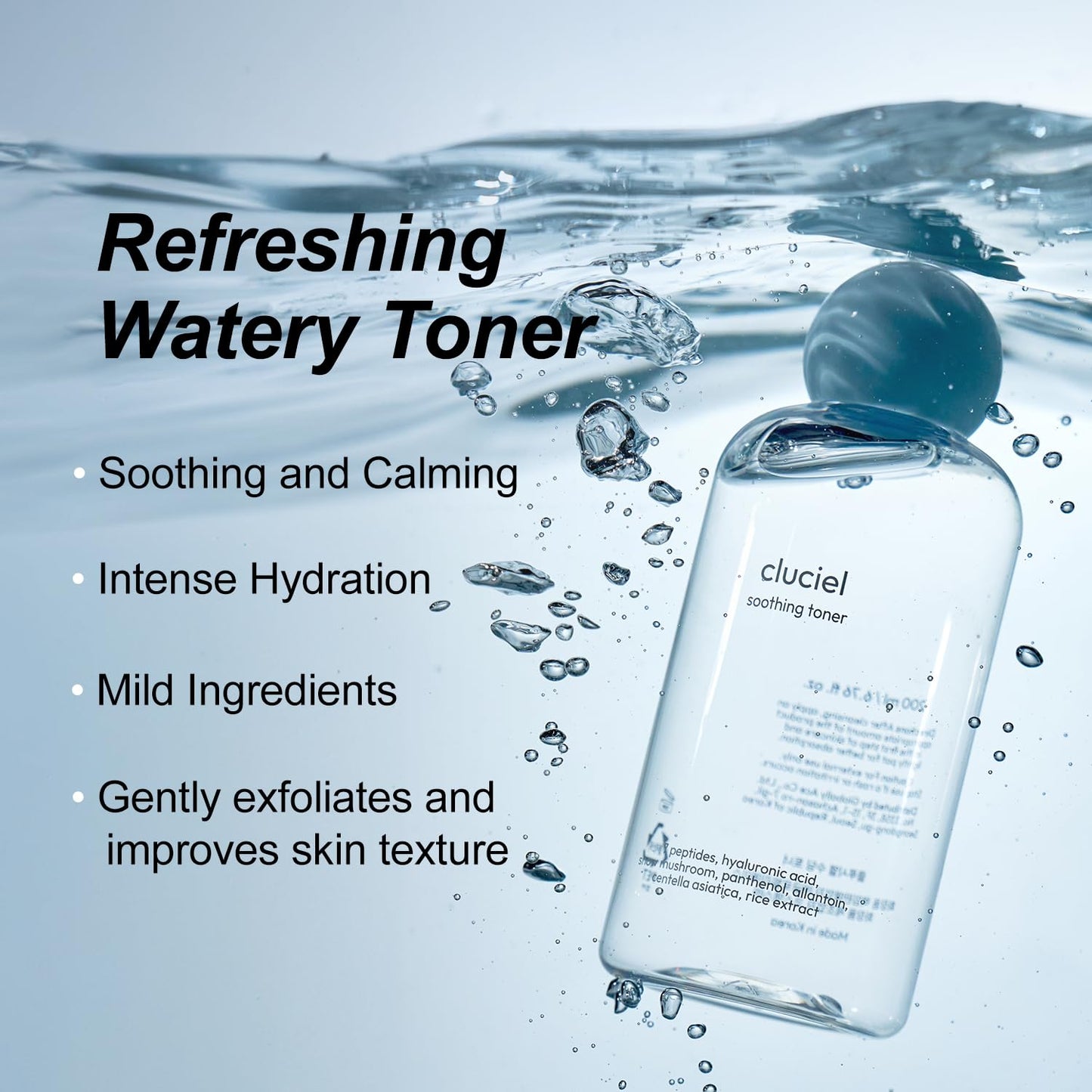cluciel Soothing Toner I Soothing pH-Balanced Toner, Light-Weight, Calms Skin, Refreshing, Hydrating, Gentle Exfoliator, Cruelty Free (200ml / 6.76 fl.oz)