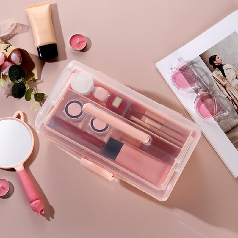 RAMFIYN Makeup Storage, Pink Tackle box for Women with Handle. Cosmetic Storage Box Organizer, Portable 3 Layers Makeup Case for Home
