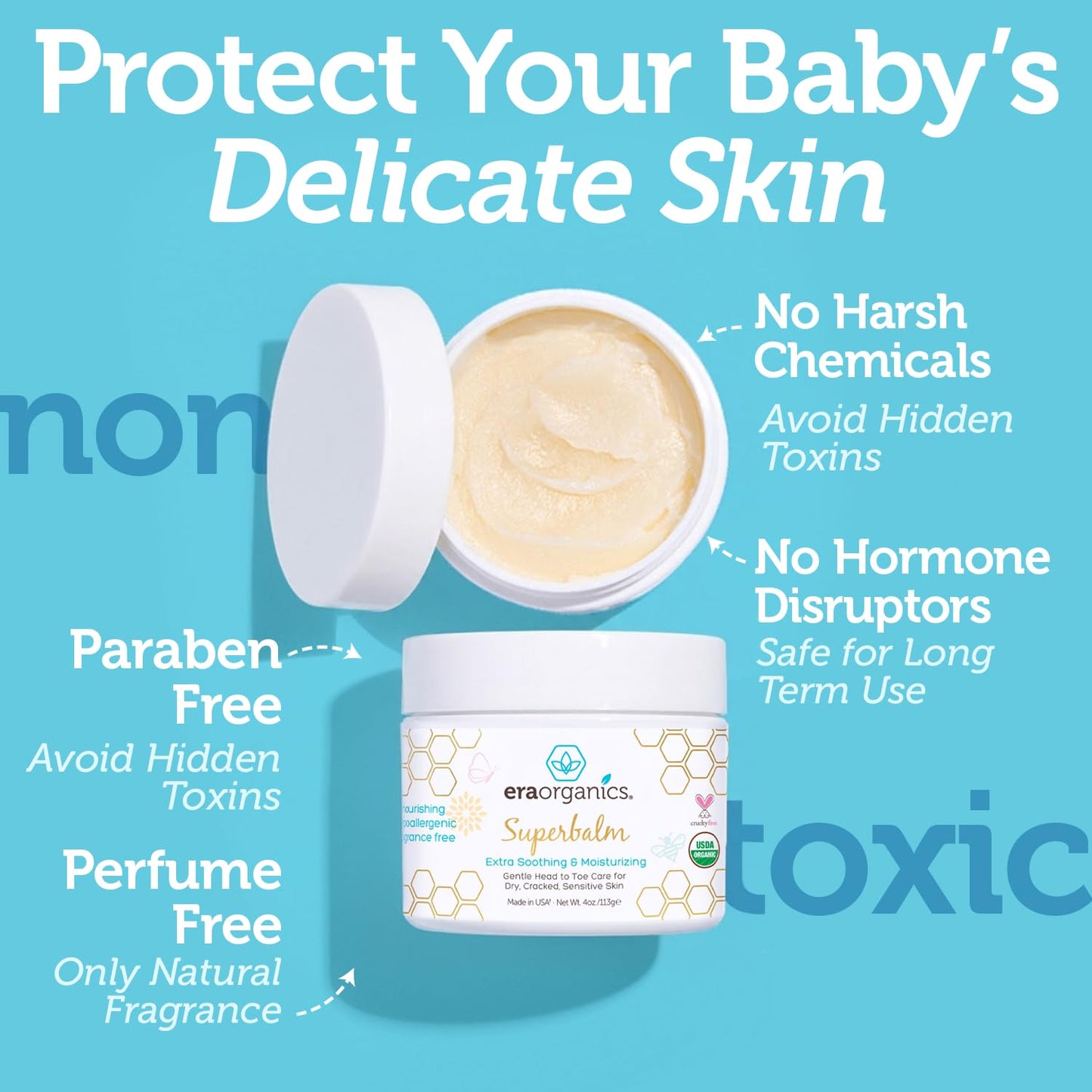 Era Organics Healing Ointment for Babies - USDA Certified Organic Natural Moisturizer Gentle on Sensitive Skin Prone To Baby Eczema, Cradle Cap (Infant Seborrheic Dermatitis), Rashes, Hives 4oz