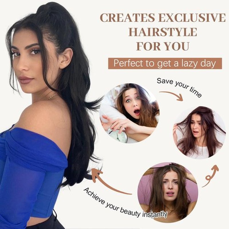 KooKaStyle Ponytail Extensions, 22 inch Long Drawstring Wavy Clip in Ponytail Hair Extensions Blonde & Medium Brown Layered Synthetic Hairpiece for Women