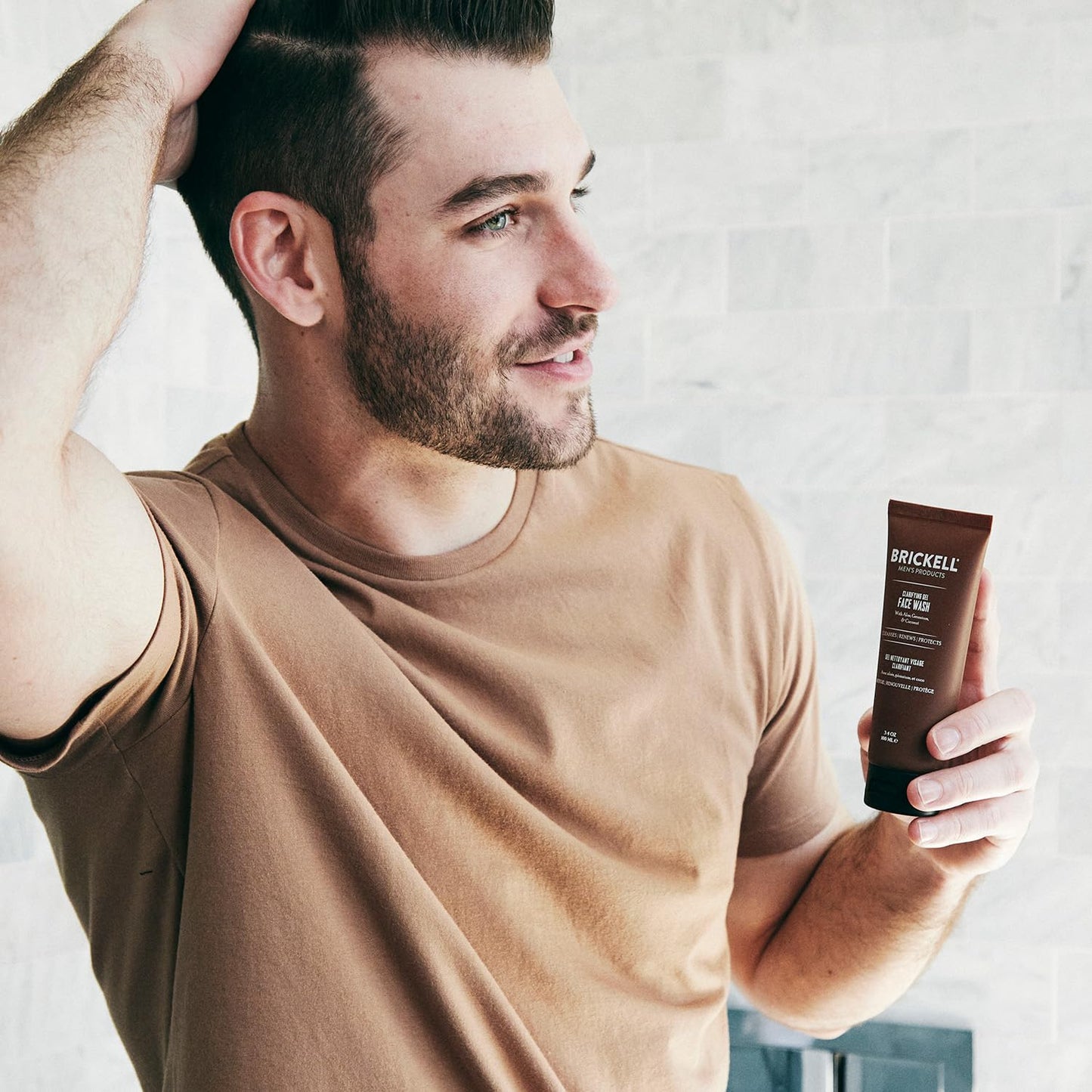Brickell Men's Clarifying Gel Face Wash for Men, Natural and Organic Rich Foaming Daily Facial Cleanser Formulated With Geranium, Coconut and Aloe, 2 Ounce, Scented