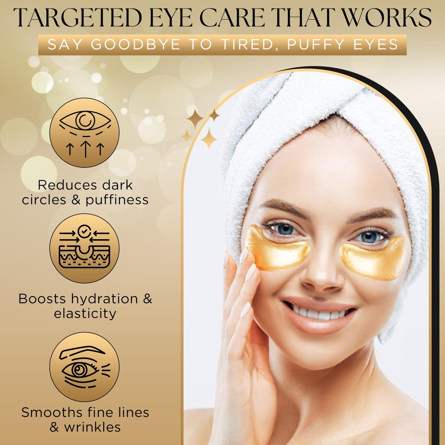 Gianna Demure Undereye Mask Patches for Dark Circles, Puffiness & Wrinkles, Gold Eye Mask with Collagen, Caffeine & Hyaluronic Acid, Vegan & Cruelty-Free Eye Patches for Women and Men (24 Pairs)
