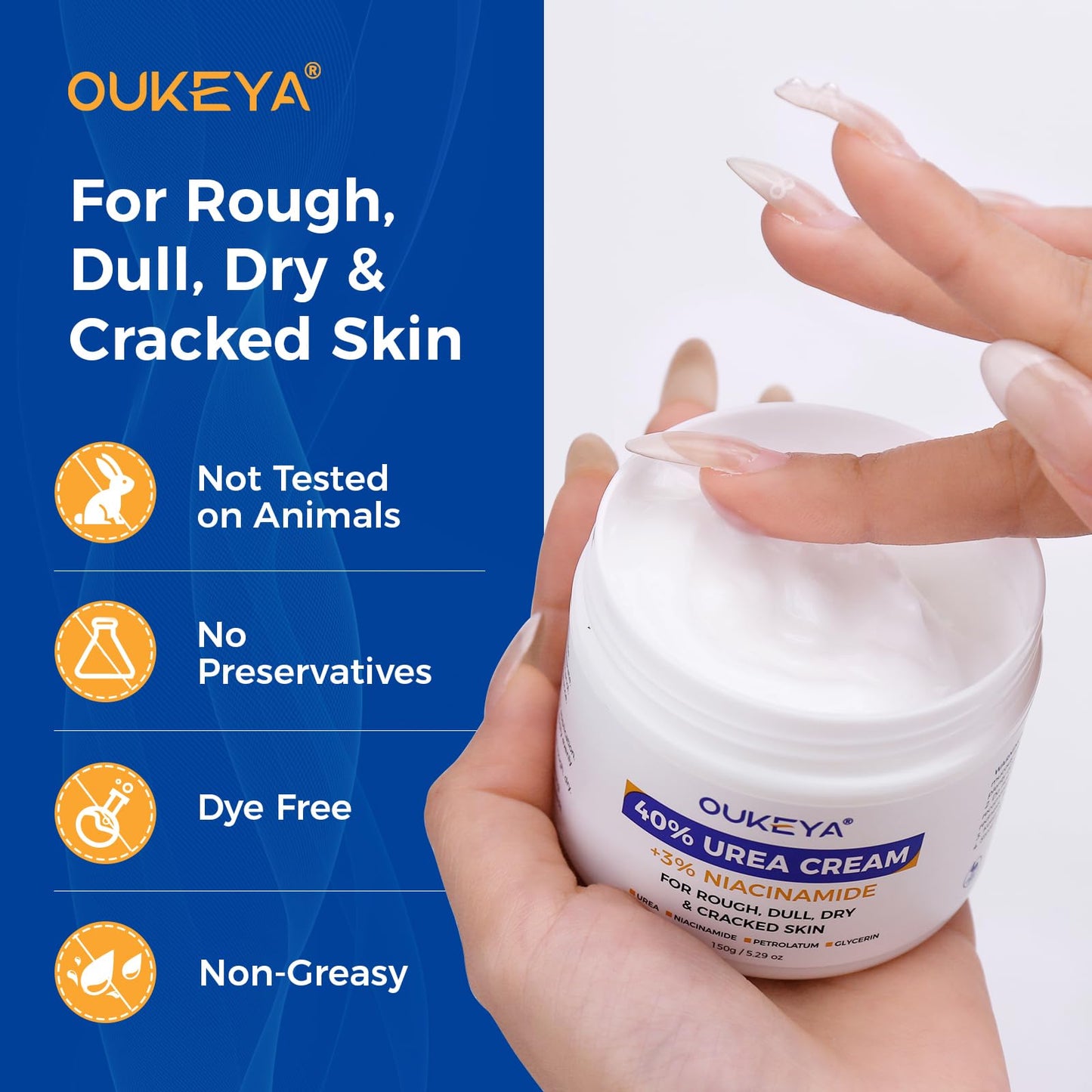 OUKEYA Urea Cream 40 Percent with 3% Niacinamide, 5.29oz
