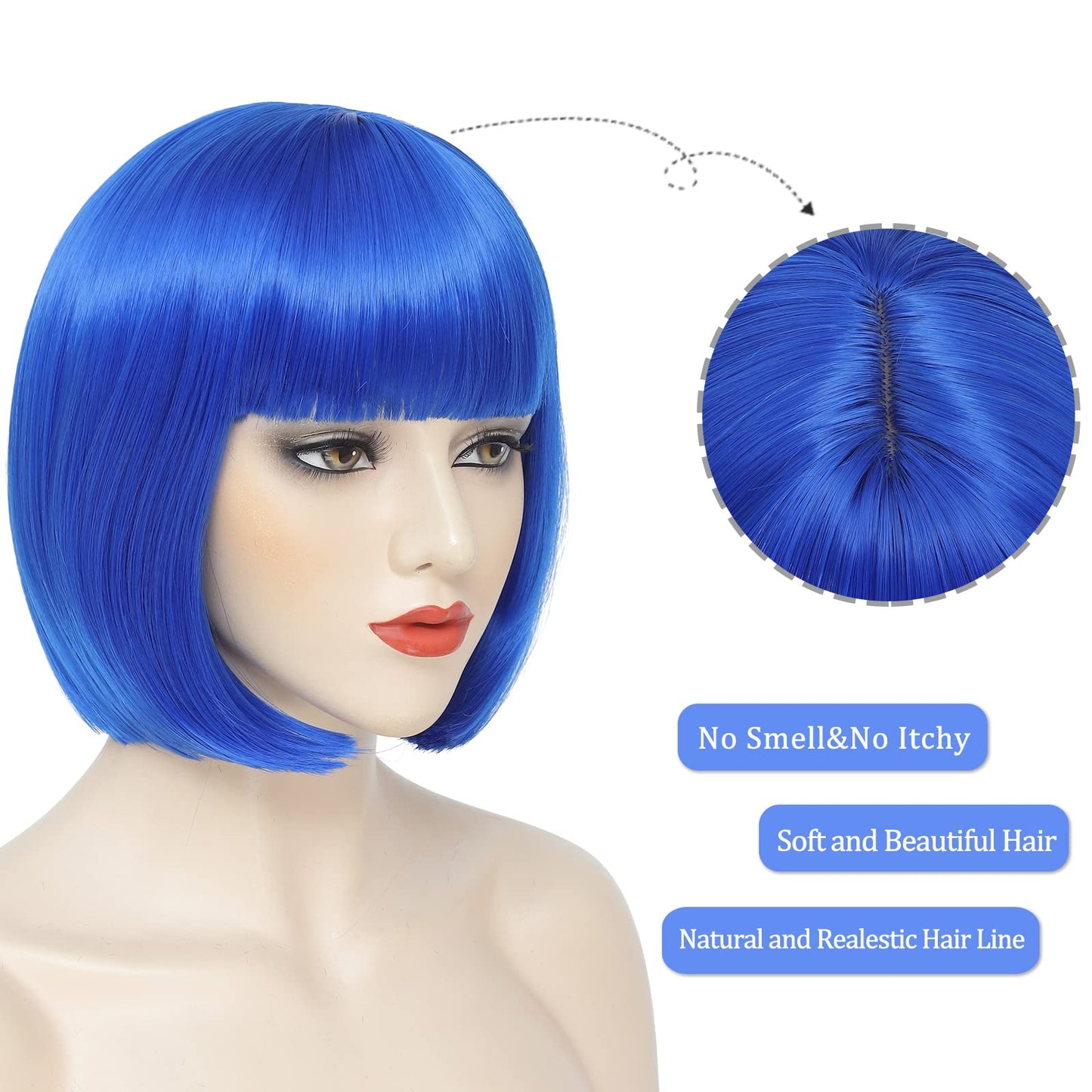 YBYMCAI Blue Bob Wig With Bangs Short Blue Bob Wigs For Women Straight Bob Bangs Wig 10 Inch Heat Resistant Synthetic Hair Natural Looking For Daily Party Use