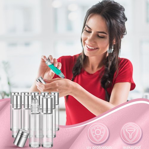Sumind 150 Pcs Essential Oil Roller Bottles 10 ml Glass Roller Bottles with Stainless Steel Roller Balls Empty Bottles Leak Proof Roll on Bottles with 5 Funnel for Travel Essential Oil (Silver)