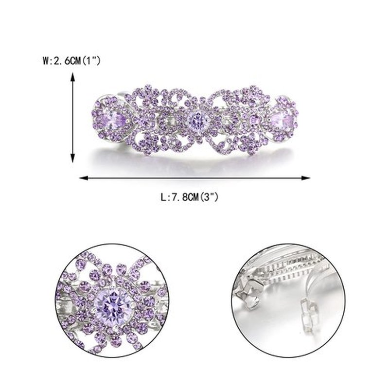 EVER FAITH Wedding Austrian Crystal CZ Art Deco Flower Tear Drop Hair Barrette Clip for Woman Purple Silver-Tone