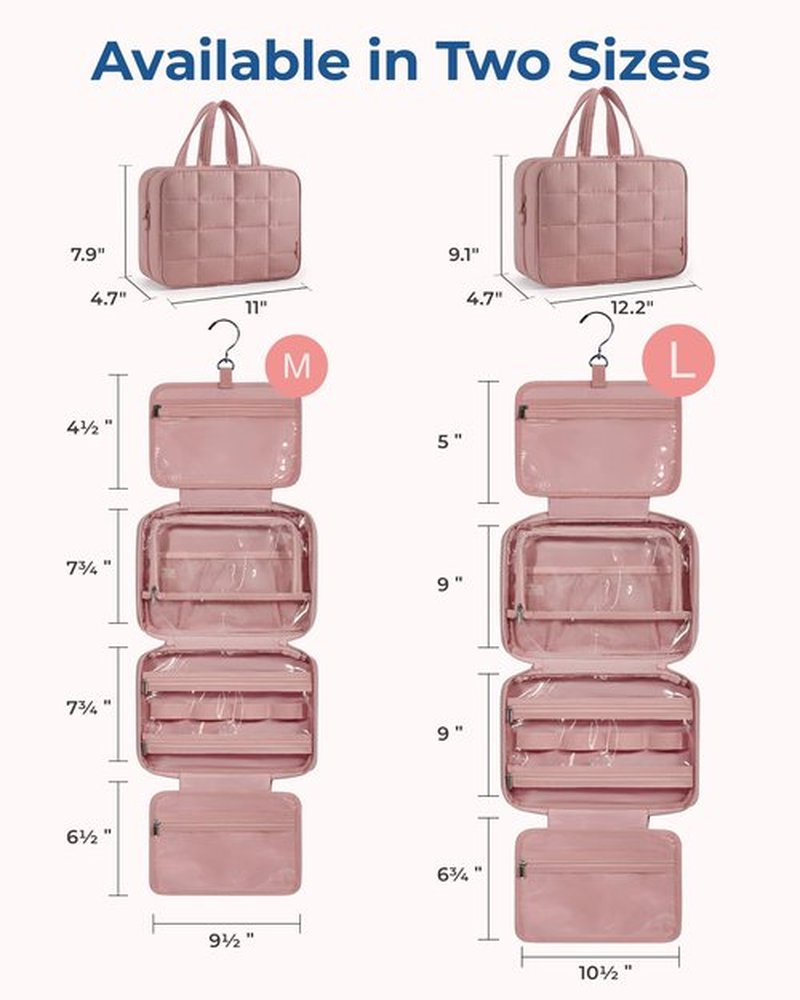 BAGSMART Travel Toiletry Bag with Jewelry Organizer, Hanging Travel Bag for Toiletries, Puffy Makeup Cosmetic Bag Organizer, Carry-on Travel Accessories Essentials, Dark Pink-M