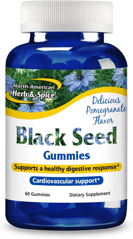 Black Seed Gummies - Pomegranate Flavor for Cardiovascular & Digestive Support | 60 Non-GMO Gummies