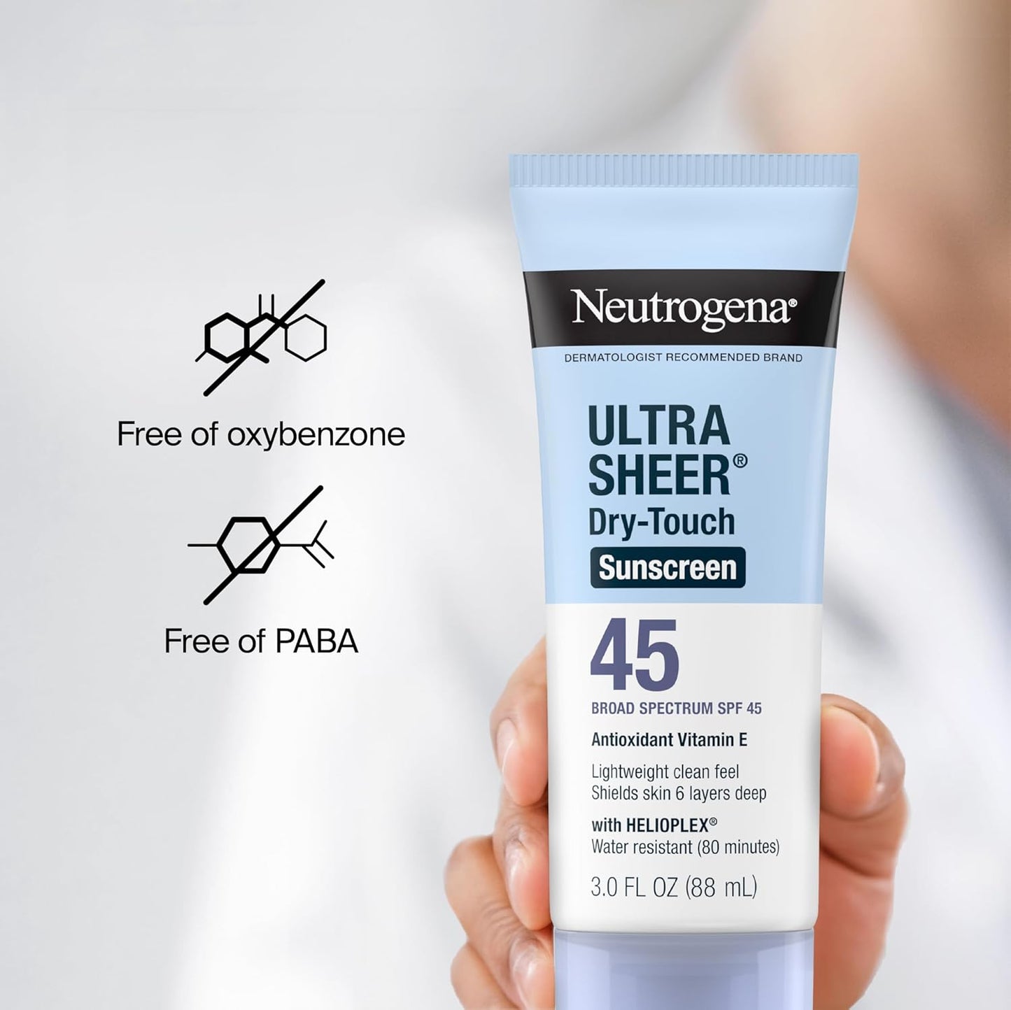 Neutrogena Ultra Sheer Dry-Touch Sunscreen For Face & Body, SPF 45 Broad Spectrum UVA/UVB Protection, Lightweight Water Resistant & Non-Greasy, Travel Size Sunscreen, 3 fl. oz Pack of 3